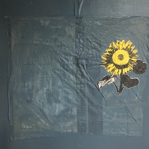 Painting silkscreen acrylic on panel sunflower Vincent Van Gogh Andy Warhol 