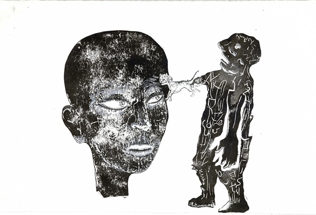 monotype, encre de Chine et crayon sur papier