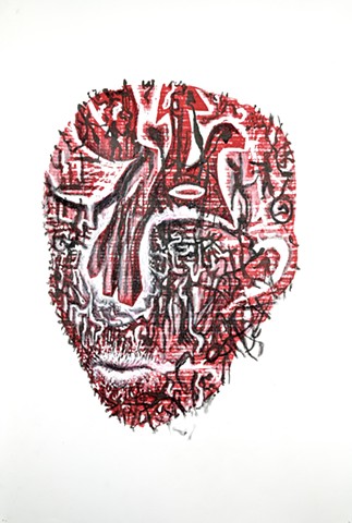 monotype retouché, gouache, dessin au crayon