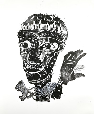 monotype, encre de Chine, gouache, sur papier