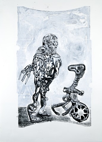 Monotype, encre de Chine, crayon, gouache sur papier