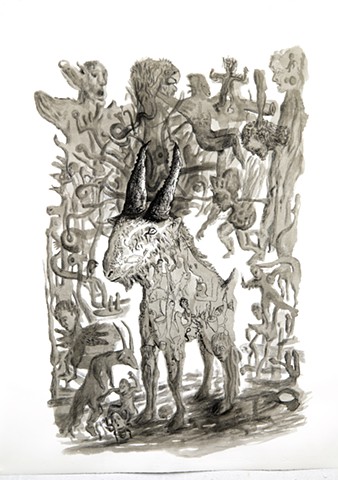 dessin, encre de chine, crayon sur papier