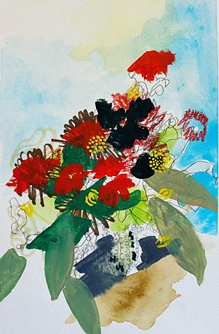 watercolor painting depicting abstract floral bouquet