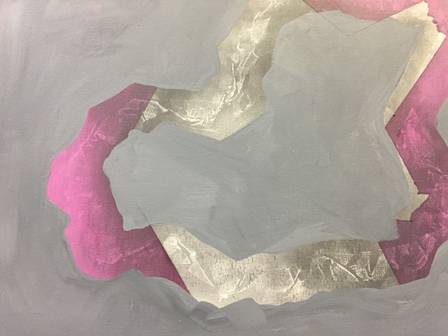 abstract painting of a plastic purple lei on a gray background