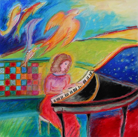 Greeting Card, Girl at piano