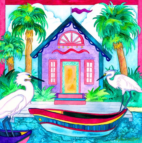 Greeting Card, egrets, tropical, seaside