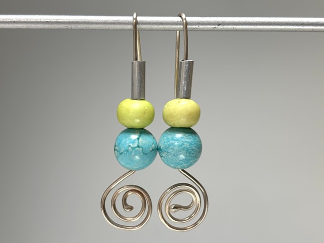 wood, steel, mother of pearl earrings