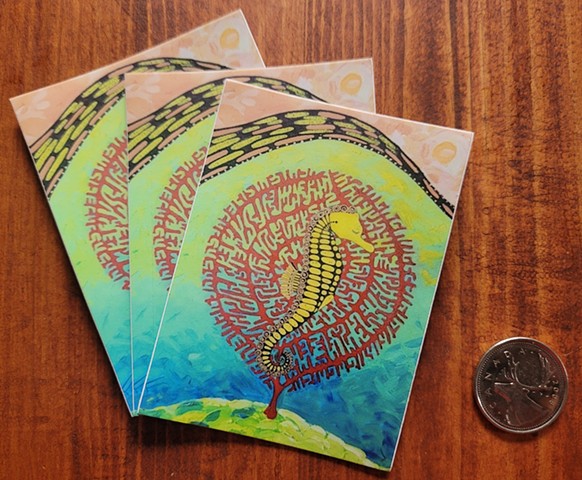 3 Coral Seahorse Stickers