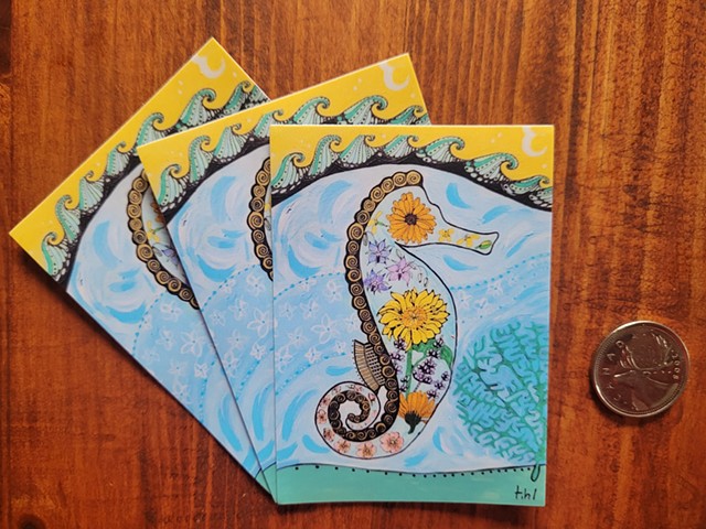 3 Floral Seahorse Stickers