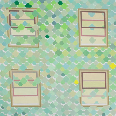 “Friendly Confines”, 2012, Gouache on paper, 30 x 30 inches. 