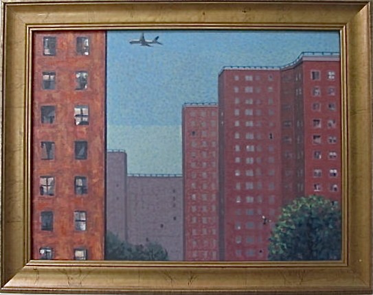 Cityscape with Airplane