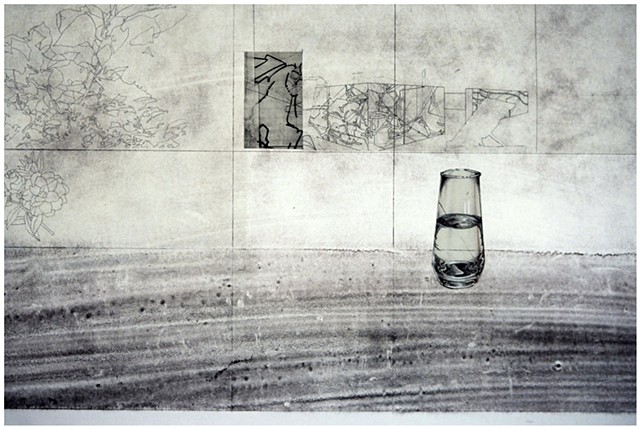 Paul (P.J.) Woods, 2003, Untitled Print (glass of water), Lithography and other media on cotton paper