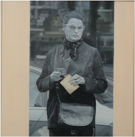 Paul Vincent (P.J.) Woods, Woman with Phone, Oil on paper on wood