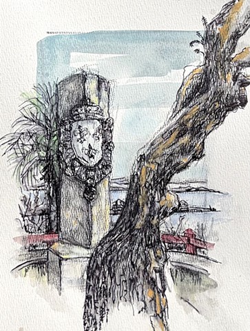 Ribault Column on Timucuan Bluff with Fleur di Lis Shield 