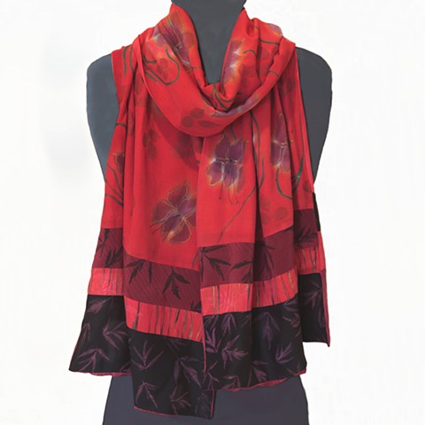 Red Cotton and Silk Lilly Scarf/Shawl