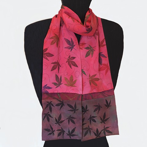 Silk Scarf with Falling Maple Leaves