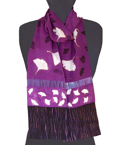 Cotton and Silk Scarf Resist Ginkgos