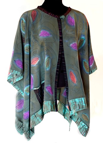 Silk Crepe Top with Multi Colored Leaves