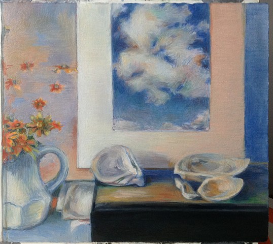 Still life with flowers and clouds
