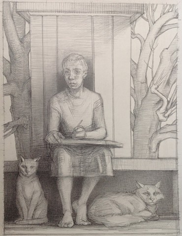 Self portrait with two cats, 2011-2015