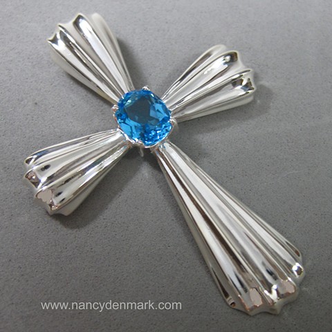 sterling silver fluted cross with blue topaz © Nancy Denmark