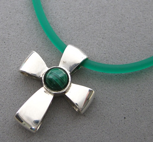 sterling silver ribbon cross with malachite cabochon © Nancy Denmark