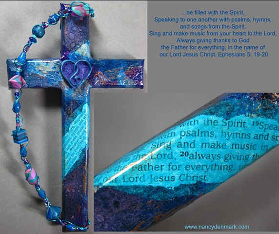 music theme collage wall cross by Nancy Denmark