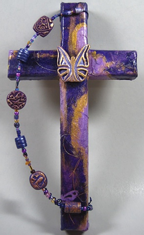 BE YE TRANSFORMED 
ON PURPLE COLLAGE CROSS