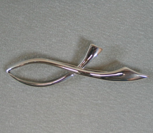 flowing fish pin ichthus Christian symbol jewelry design Nancy Denmark