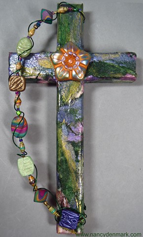 collage and Rose Of Sharon wall cross made by Nancy Denmark