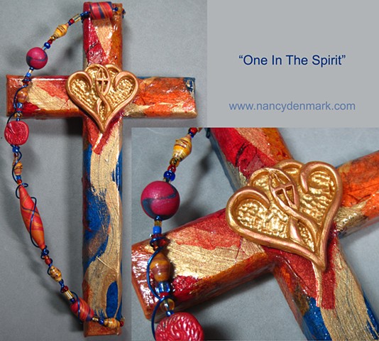 one in the spirit collage cross made by Nancy Denmark