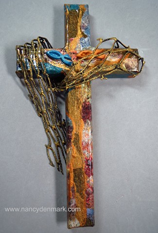 Cast Your Nets Collage Wall cross by Nancy Denmark