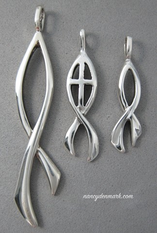 sterling silver ichthus Christian fish jewelry designs by Nancy Denmark