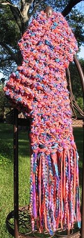 N13_ CORAL, TEAL, PURPLE CHENILLE RIBBON SCARF