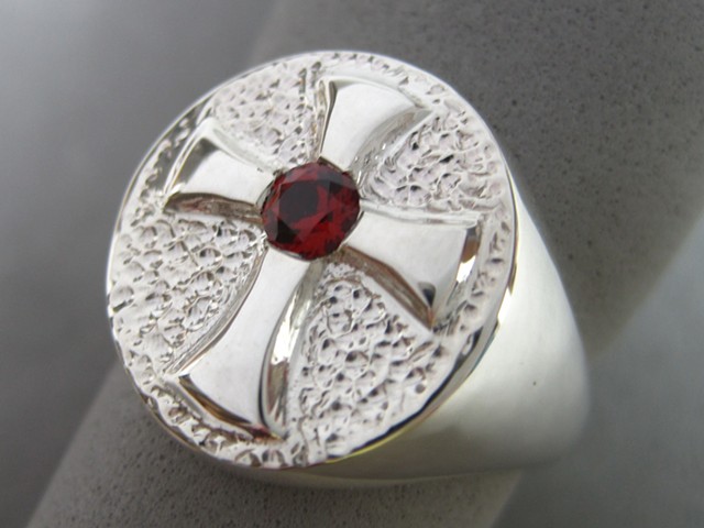 sterling silver Alard Cross Ring with garnet © Nancy Denmark