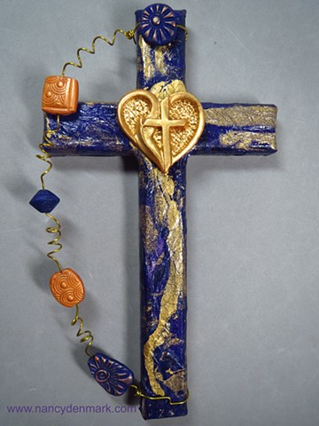  heart cross with flame wall cross by Nancy Denmark and Patti Reed