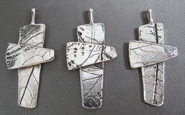 sterling silver crosses with impression of nature ©Nancy Denmark