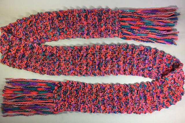 N13_ CORAL, TEAL, PURPLE CHENILLE RIBBON SCARF
