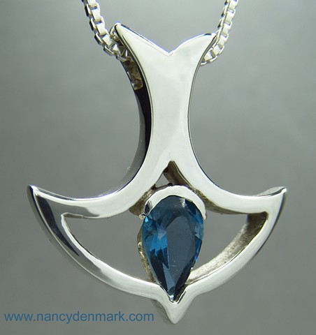 sterling silver descending dove pendant with blue topaz © Nancy Denmark