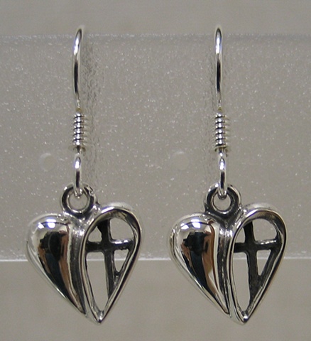 heart with cross sterling earrings by Nancy Denmark
