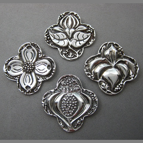 botanical symbols in quatrefoil pendants sterling silver © Nancy Denmark