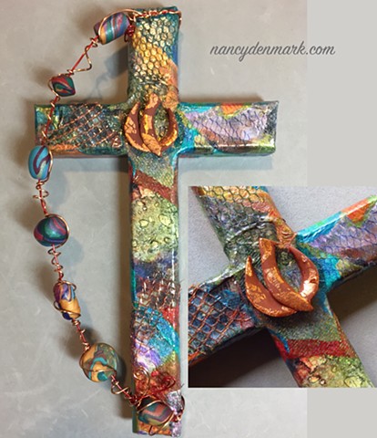 Descending dove on collage wall cross ~ Spirit In Motion ©NancyDenmark