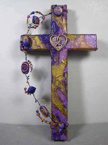 PURPLE HEART WITH TREBLE CLEF COLLAGE WALL CROSS