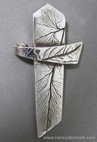 sterling silver cross with nature impressions by Nancy Denmark