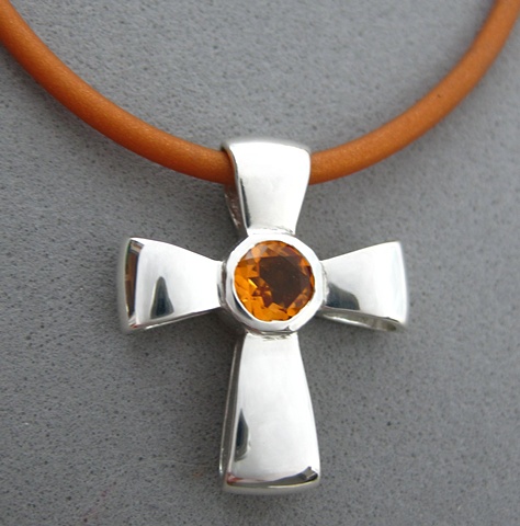 sterling silver ribbon cross with faceted citrine © Nancy Denmark