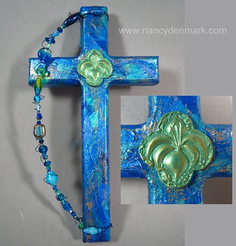 collage cross with lily symbol by Nancy Denmark