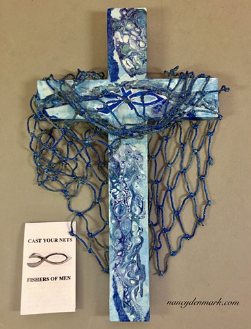 CAST YOUR NETS COLLAGE WALL CROSS (BLUE)