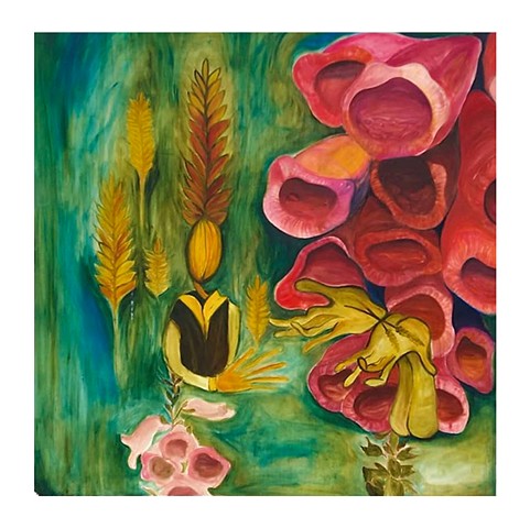 Oil painting of a foxglove plant by Katlynne Hummell Underhill at the University of Iowa. Surreal painting.
