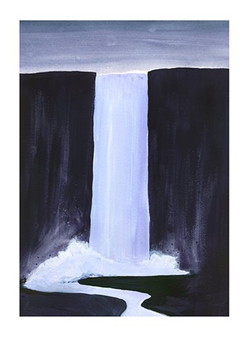 A purple waterfall. Watercolor and gouache on paper, by Katlynne Hummell Underhill.
