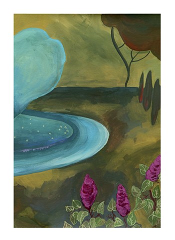 painting of a garden. Gouache on paper, by Katlynne Hummell Underhill.
